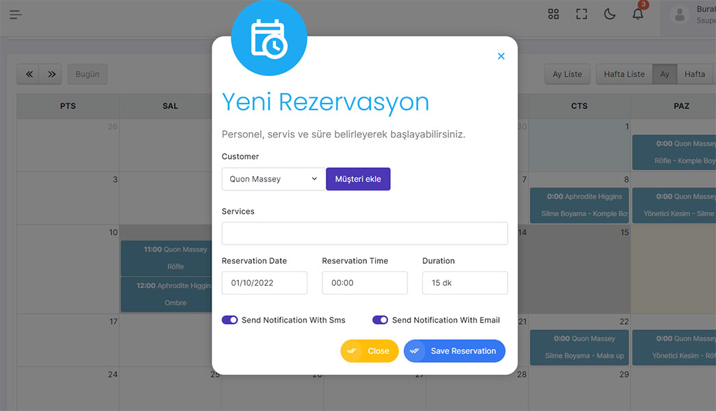SalonNet Reservation Management-List